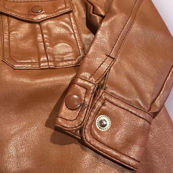 Youth Vintage 1970's Faux Leather Brown Snap Button Retro Jacket Size 6 - Picture 5 of 13